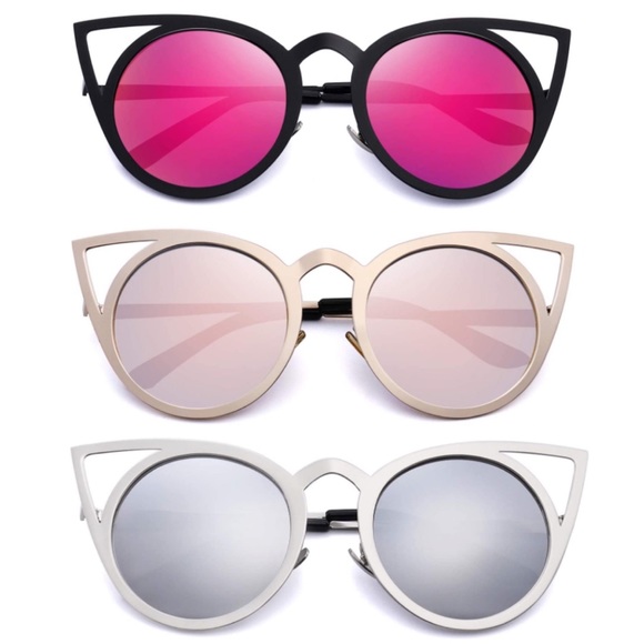 Round Lens Cut Out Cat Eye Black Sunglasses - Picture 10 of 11